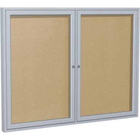Ghent Enclosed Bulletin Board, Outdoor, 2 Door, 60""W x 36""H, Caramel Vinyl/Silver Frame -  GHENT MANUFACTURING, PA23660VX-181